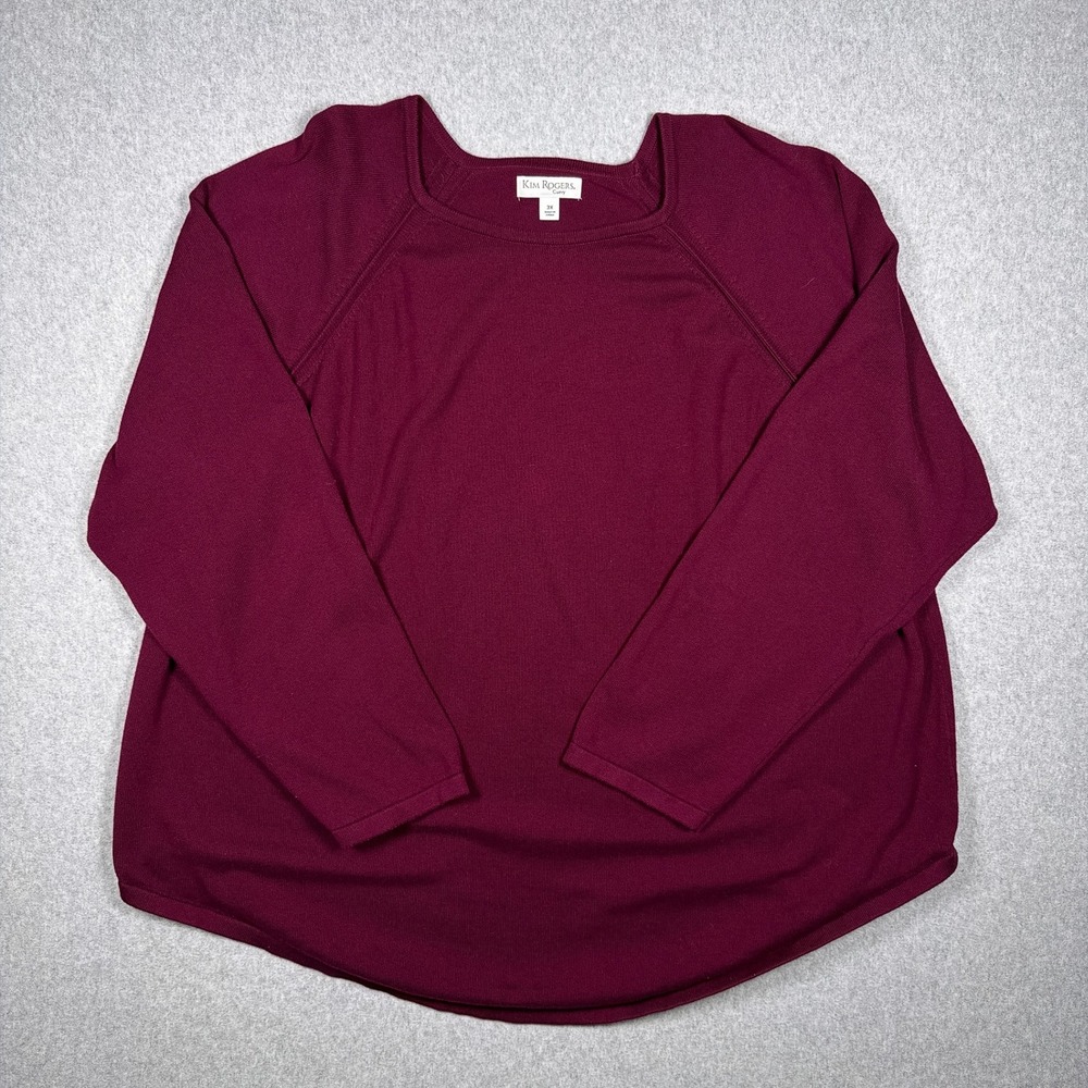 Kim Rogers Curvy Womens 3X Burgundy Square Neck Raglan Sleeve Sweater Top